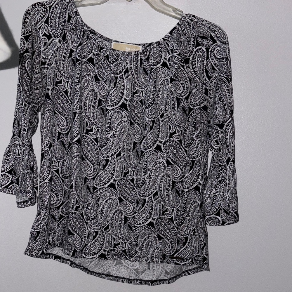 Michael Kors Black and White Paisley Blouse